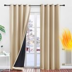 PONY DANCE Bedroom Blackout Curtains - Living Room Blackout Soundproof Curtains for Sliding Glass Door Window Treatment with Eyelet Top, 2 Pieces, W 52" x D 84", Biscotti Beige