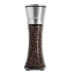 Salt and Pepper Grinder Tall Size - Black Pepper,Herb Shakers Mill Refillable Manual - Stainless Steel Lid - Adjustable Coarseness - Glass Material- Fits in Home,Kitchen,Barbecue