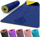 Yogii Yoga Mat - Non-Slip 6mm Thick TPE & Travel-friendly Yoga Mat - Perfect for Home & Gym Exercise Fitness & Pilates - With Laser Alignment Guides (Blue/Yellow) for Men & Women