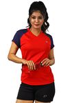 DECISIVE Fitness Ladies S & P V Neck Tshirts for Women, Quick Drying & Breathable, Gym Wear Tees & Workout Tops (XX-Large(36" to 38" Chest), Red-Navy)