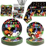 Sports Theme Birthday Party Supplies - Sports Birthday Party Decorations, Including Plates, Cups, Napkins, Tablecloth, and Straw, Soccer Basketball Baseball Football Theme Decoration, Serves 40