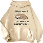 YINGKE Women's Cartoon Animal Print Hoodie Cute Girl Kawaii Sweatshirt Vintage Harajuku Streetwear Funny Teenager Pullover (S, Beige Sloth)