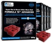 Pest Expert Formula B+ Advanced Rat & Mouse Killer Poison Bait Blocks 1.5kg (5 x 300g) - Rat Poisoning Super Strength, Single Feed Brodifacoum