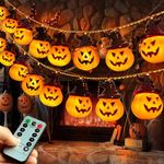 2024 Newest Battery Operated Pumpkin Lights for Halloween Decorations Indoor, Jack-o-lantern String Lights for Halloween Party Front Door Porch Fireplace Camper Golf Cart Parade Garland Wreath Decor