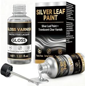 Liquid Silver Leaf Paint Kit, Water-Based Metallic Silver Paint, Quick Dry With brush cover, Including Silver Liquid Gilding and Gloss Varnish for Arts Painting, DIY, Canva Fabric and Resin Projects (2 Pcs)
