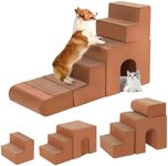 Dog Steps for High Bed, High Density Foam Pet Steps with Durable Non-Slip Waterproof Fabric Cover for Small Dogs and Cats, Pet Stairs for Couch, Chair or High Bed, 5-Tiers (Brown)