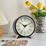 ZURATO Metal Bedside Analog Alarm Clock For Bedroom Battery Operated Round Alarm Clock With Light, Stylish Design Office And Home Decoration Clock - Black (Table Clock), centimeters