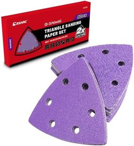 EZARC 60 PCS Zirconia Triangle Sanding Pads, 3-3/4 Inch Hook & Loop 60/80/120/180/ 240/320 Grit Multitool Sandpaper, Fits 3-1/2" and 3-3/4" Oscillating Tool Sanding Pad for Polish Sanding