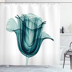 Ambesonne Xray Flower Decor Shower Curtain Set, X-Ray Image of A Rose Flower Romance Symbol Creative Artistic Nature Picture Print, Bathroom Accessories, 75 Inches Long, Teal White