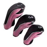 Andux Golf Club Driver Wood Head Covers with Hook & Loop Set of 3 (Pink)