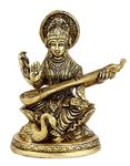 StatueStudio Brass Divine Saraswati Statue for Home Décor Diwali Showpiece Office Corporate Gift Glossy (2 x 2 x 5 Inches)