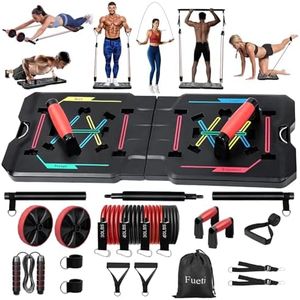 Fueti Push Up Board Home Gym Portable Home Fitness System, Large Compact Foldable Push Up Board, Push Up Bar with Resistance Bands, Strength Training Kit with Pilates Bar & Ab Roller Wheel Fitness Accessories