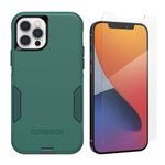 OtterBox iPhone 12 & iPhone 12 Pro (Only) - Commuter Series Case - Get Your Greens - with Glass Elite+ Clear Screen Protector - Pocket-Friendly - with Port Protection - Non-Retail Packaging