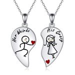 CRMAD Couples Necklace for Him and Her Sterling Silver Matching Love Heart Pendants Wedding Valentines Day Gifts for Women(Couples 2)