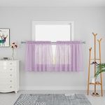 Lilac Sheer Tier Curtains 36 inches Long Voile Kitchen Tiers Linen Textured Cafe Curtains Bathroom Girls Nursery Room Short Small Curtain Panels Door Window Curtains 2 Panels Rod Pocket Cabinet Cover