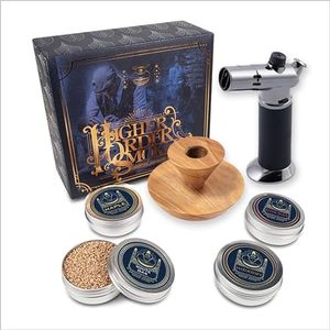 Higher Order Cocktail Smoker Kit -USA Handcrafted |Smoker, Turbo Torch, Woodchip Blend| Old Fashioned Chimney Drink Smoker for Cocktails, Whiskey Smoker Kit Bourbon Smoker Kit Smoke Infuser (Hickory)
