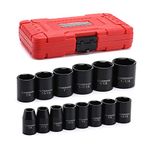 CASOMAN 14 Pieces 1/2-Inch Drive Shallow Impact Socket Set, 6-Point, SAE, 3/8" to 1-1/4''