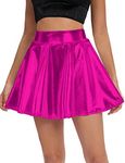 Urban CoCo Women's Shiny Flared Pleated Mini Skater Skirt, Rose, Large