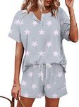 WIHOLL Womens Loungewear Set Summer Outfit Two Piece Short Sleeve Pajama sets Star Print-Grey XL