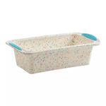 Trudeau Structure Loaf Pan Silicone Bakeware, 8.5 x 4.5, White Confetti with Blue, 05120096