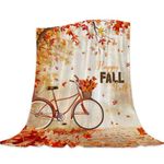 YeeJu Fall Leaf Throw Blanket Kids Small Farmhouse Thanksgiving Autumn Pumpkin Maple Leaves Biycle Blanket Boys Girls Child Baby Blanket Soft Lightweight Fuzzy Fleece Blankets and Throws 40x50