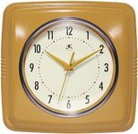 Infinity Instruments Retro Wall Clock - 9 Inch Square Clock - Silent Non-Ticking Mid Century Modern - Kitchen Clock Office Clock Diner Wall Clock - Vintage Wall Clock Decorative - Saffron