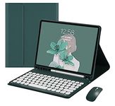 iPad 9th 8th 7th Generation Air 3rd Generation Pro 10.5 inch Keyboard Case with Mouse iPad 9 8 7 10.2 inch Color Keyboard Retro Round Key Caps Cute Candy Color Detachable Keyboard Cover (DarkGreen)