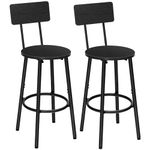 HOOBRO Bar Stools Set of 2, Bar Chairs, Bar Stools with Footrest and Back, for Kitchen, Living Room, Bar, Adjustable Feet, Easy to Assemble, Black BK32BY01G1