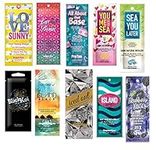 10 NEW ASSORTED INDOOR TANNING BED LOTION PACKETS SAMPLES PACKETTES