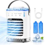 Eudomis 4-in-1 Portable Air Cooler, Small Air Conditioner & USB Type-C Mini Cooling Fan, 7-Color Night Light, 4 Wind Speeds, 2-8H Timer, Ideal for Bedroom, Home, Office, Camping & Tent