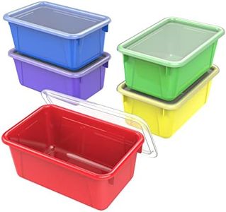 Storex Small Cubby Bins – Plastic Storage Containers for Classroom with Non-Snap Lid, 12.2 x 7.8 x 5.1 inches, Assorted Colors, (62406U05C) (Pack of 5)