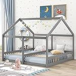 P PURLOVE Twin House Bed for 2 Kids