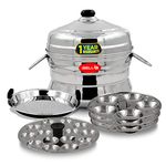 IBELL Stainless Steel Idly Pot with Steamer and Mini 3 Idli Plates , Silver