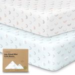 Pack and Play Sheets Fitted,2-Pack Mini Crib Sheets - Pack N Play Sheets,Organic Fitted Crib Sheet for Pack and Play Mattress,Playard Baby Crib Sheets,Crib Sheets Neutral for Boys,Girls(Jolly Rainbow)