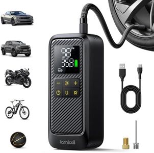 Lamicall Car Tyre Inflator Air Compressor - [5x Faster Inflation] Portable Air Pump with Digital Pressure Gauge & LED Light, 150PSI Electric Tyre Pump with Auto Shutoff for Car, Motorcycle, Bike, Ball