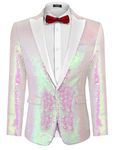 COOFANDY Mens Sequin Blazer Tuxedo Party Prom Wedding Tuxedo One Button Jacket, Pink-white, X-Large