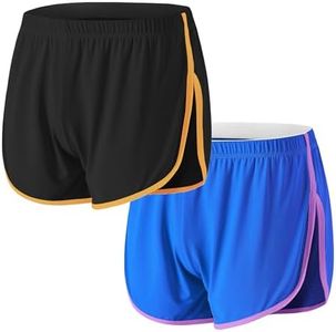 SUMABA Mens Mesh Running Shorts - Quick Dry, Breathable, Split Side, 3 Inch Inseam, Marathon Shorts Pack, Black, Blue, XXXL, 3XL
