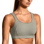 SYROKAN Women's Full Coverage High Impact Lightly Padded Support Wireless Shock Control Sports Bra Cliff Ash 42DD