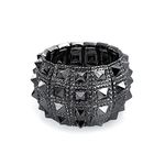 Black Grey Goth Biker Jewelry Wide Cuff Stretch Bracelet for Women Men Teen Punk Rockers Alloy