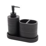 EIAAKESY Bathroom Accessories Set Black Marble Bathroom Set soap Dispenser and Toothbrush Holder Tray Set countertop Bathroom Apartment Decoration Resin Set Gifts for Men and Women.