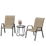 Amopatio 3 Piece Patio Set, Outdoor Stackable Dinging Chairs for All Weather, Breathable Garden Outdoor Furniture for Backyard Deck, Brown