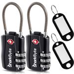 SharkByte TSA Approved Luggage Locks, 3-Dial Security Travel Combination Padlock with Tags, Flexible Cable Wire Travel Lock, Suitcase Locks, Bag, Gym Locker, Small Padlock with Code (Pack of 2)