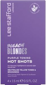 Lee Stafford Purple Toning Hair Treatments | Bleach Blondes Hot Shots - Violet Shampoo Power Dose Treatments, for Bleached, Highlighted, & Naturally Blonde Hair, 4 x 15ml Doses