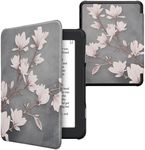 kwmobile Case Compatible with Barnes & Noble Nook Glowlight 4 Plus Case - eReader Cover - Magnolias Taupe/White/Blue Grey