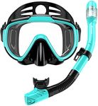 EMSINA Dry Snorkel Set,Panoramic Wide View,Anti-Fog Scuba Diving Mask,Professional Snorkeling Gear(Set Green Black)