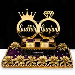 GRABCHOICE Personalized Engagement Ring Platter with Name | Wedding Ring Platter | Decorative Tray | Marriage Decor | Engagement Tray | Wooden Rectangle Purple Tray 1pc