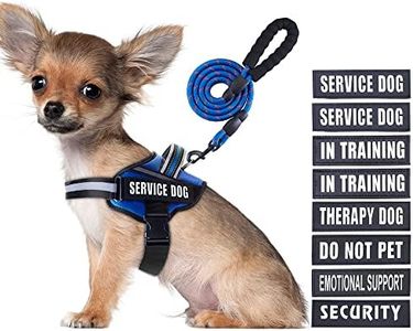 Service Dog Vest Harness and Leash Set, Animire in Training Dog Harness with 10 Dog Patches, Reflective Dog Leash with Soft Padded Handle for Small, Medium, Large, and Extra-Large Dogs (Blue,S)