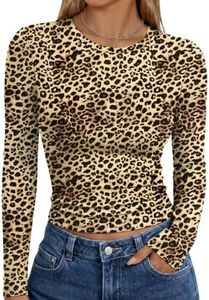 Trendy Queen Womens Leopard Print Tops Cheetah Long Sleeve Shirts Fall Fashion 2025 Basic Animal Print Crop Tops Going Out Workout Outfits Y2k Clothes Leopard XL