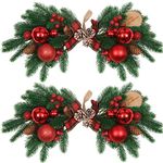 HiiARug Pine and Berry Swag Set of 2, 21" Artificial Christmas Swag Xmas Door Swag with Red Berries Bow Knot for Front Door, Window, Mantels, Wall (Red)