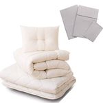 EMOOR Japanese Futon Mattress Set CLASSE (Mattress, Comforter & Pillow) with Covers (Gray) Twin Made in Japan, Cotton Foldable Floor Sleeping Bed Tatami Mat